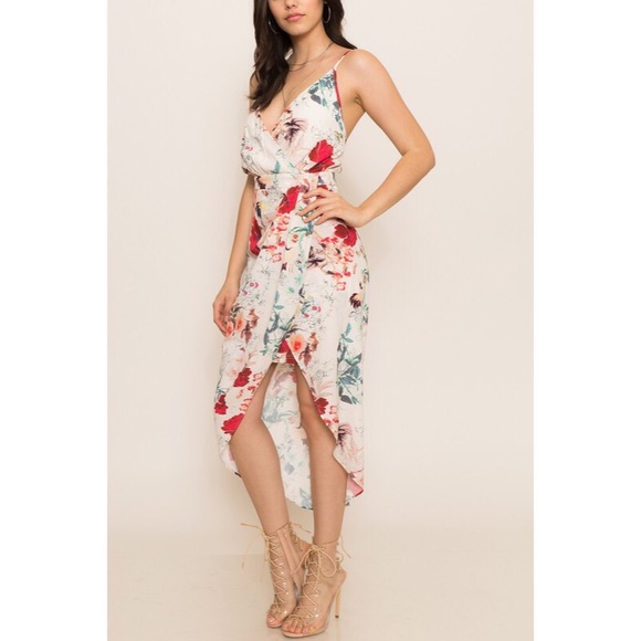 Floral, beige, spaghetti strap, v neck, midi to maxi, day to night, summer dress - Picture 8 of 10